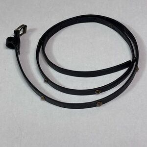 Black Skinny Leather Belt with Brass Grommets and Buckle